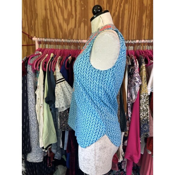 J Crew Blue Aztec Neon Orange Embroidered Tassel Sleeveless Top Sz 0 Boho - Picture 5 of 10